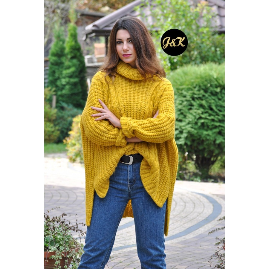 SWETER O GRUBYM SPLOCIE GOLF OVERSIZE SOPHIA J&K Swetry Damskie SWETER O GRUBYM SPLOCIE GOLF OVERSIZE SOPHIA J&K Swetry Damskie