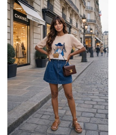 Luźny sweter z modnym haftem oversize damski Paris Duo