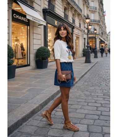 Luźny sweter z modnym haftem oversize damski Paris Duo