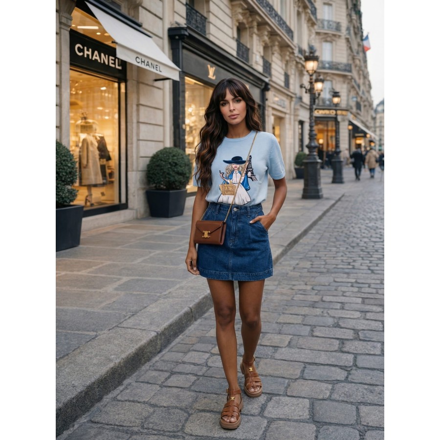 Luźny sweter z modnym haftem oversize damski Paris Duo