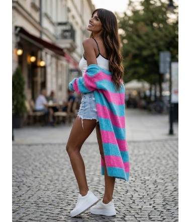 Długi kardigan w paski oversize damski Camber