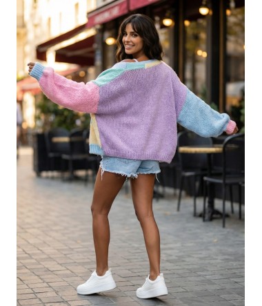 Kolorowy sweter z kwiatkami oversize damski Holly