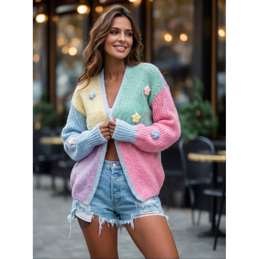 Kolorowy sweter z kwiatkami oversize damski Holly