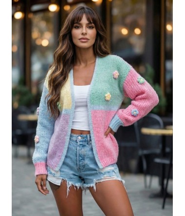 Kolorowy sweter z kwiatkami oversize damski Holly