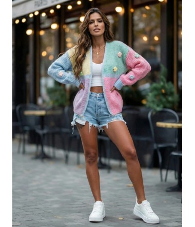 Kolorowy sweter z kwiatkami oversize damski Holly